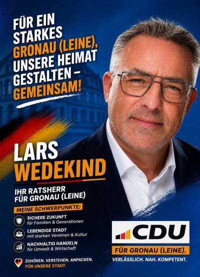F�r den Stadtrat Gronau (Leine) - Lars Wedekind am 13.09.2026 w�hlen ! 
