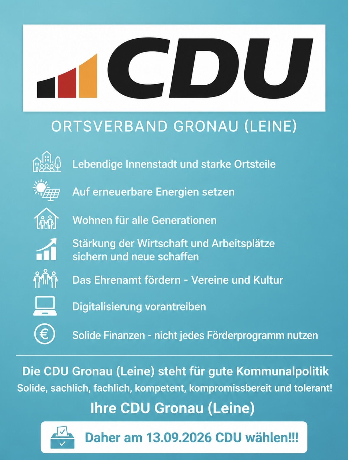 Die Eckpunkte des Wahlprogramms der CDU Gronau (Leine) f�r 2026-2031 ! 
